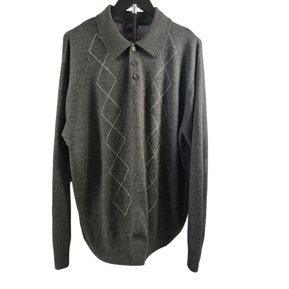 Dockers Men XL Gray/ Brown Long Slv Polo Sweater  Diamond Stitched Knit Pullover